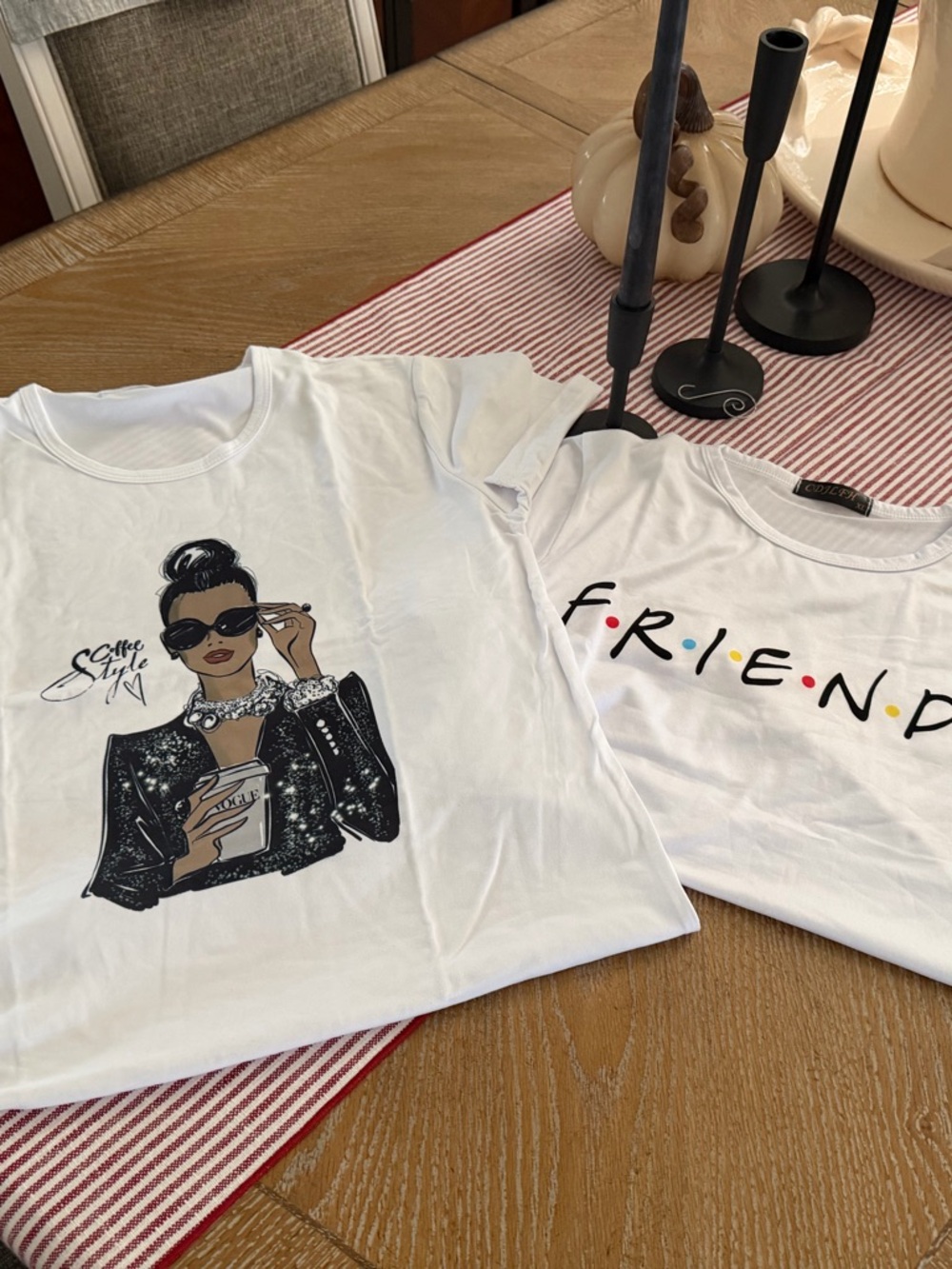2- White Short-Sleeve Graphic Tee with Coffee Style Illustration